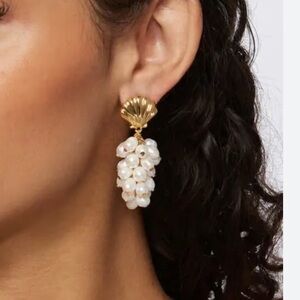 Shell-Shaped Faux Pearl Cluster Drop Earrings  NEW